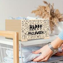 Happy Halloween Wooden Storage Box - Ghost & Spiderweb Pattern Organizer For Remote Controls, Pens & Party Supplies, Spooky Desk Decor For Kids Room & Living Room - Multicolor - View 3