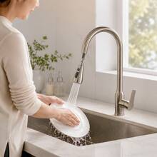 Fashionable Stainless Steel Kitchen Faucet With Pull-Out Sprayer - Single Handle, Hot And Cold Water, Easy Installation, Sink Faucet, Comes With Water Inlet Pipe - Silver - View 4