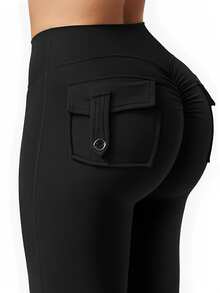 AIbart Neue elastische Bare-Feel Schlaghose, schnelltrocknende Yogahose, figurbetonende Fitness-Leggings, sportlich-lässige Skinny Micro-Flare Hose in Schwarz - Schwarz - Übersicht 7