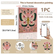 1pc Framed Canvas Wall Art, Bohemian Folk Style Butterfly Wall Decor, Vintage Floral Moth Design, Pink & Green Nordic Style Nursery Decoration, Fantasy Plant Butterfly Poster, Country Nordic Folk Art Painting, Soft Tone Floral Butterfly Wall Art, Cozy Children's Room Artwork, Country Pastoral Style Art - A - View 14