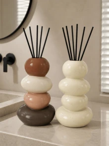 1pc Modern Stacked Pebble Diffuser Bottle, Color Block Or Speckled Cream Aroma Vase, Decorative Home Accent For Bathroom, Bedroom And Living Room - A - View 7