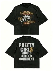 Fly "Do You Like US Dollars" Hip-Hop Flow T-Shirt Pure Cotton Double-Sided Printed T-Shirt, Suitable For Men And Women,Top Summer Casual T-Shirt-L88 - 黑色4 - 查看 8