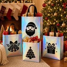 12 Pack Iridescent Christmas Gift Bags, 6 Designs Non-Woven Holiday Tote Bags With Handles, 20 X 25 X 10 Cm, Santa Snowman Tree Gingerbread Gift Bags For Christmas Party - 20x25x10cm - View 4