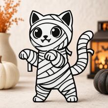 Glow-In-The-Dark Mummy Cat Figurine, Creative Halloween Desktop Decor, Luminous Cat-Shaped Bookshelf Entryway Atmosphere Ornament, Suitable For Cat And Holiday Decoration Lovers - White - View 2