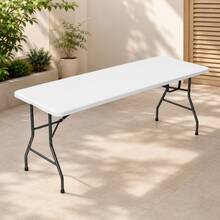 Folding Plastic Table, Rectangular Shape, 180 Centimeters Long, Durable Plastic For Indoor And Outdoor Use, White - White - View 2