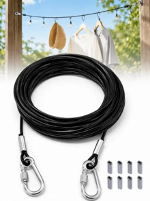 15m Coated Safety Rope With Hooks Heavy Duty Stainless Steel Cable - Suitable For Clothesline, Dog Leash, Balcony/Hanging Anti-Slip Anti-Rust Weather-Resistant Steel Wire Rope - 4 Length Options (Large), Clothesline - Multicolor - View 1
