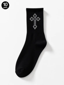 1/2/5/8/10/20 Pairs Men's All-Season Versatile Comfortable Minimalist Black & White Solid Color Mid-Calf Socks - Multicolor - View 20