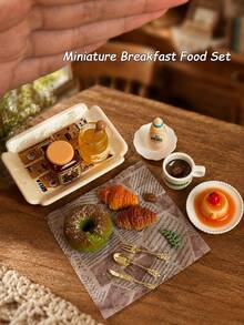 Set Model Makanan Sarapan Rumah Boneka Miniatur, Skala 1:12 Bagel, Croissant, Puding Karamel, Kopi dan Stoples Selai dengan Model Peralatan Makan, Dekorasi Adegan Dapur Rumah Model dan Properti Fotografi - Satu-Ukuran - View 6