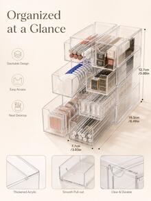 1pc Women's Transparent Stackable Acrylic Makeup Organizer Box With Dust-Proof Multi-Compartment Drawers, Display Storage Box For Makeup Brushes, Lipsticks And Glasses, Minimalist Modern Desktop Organizer For Vanity, Bedroom, Bathroom And Dormitory Dressing Table - Clear - View 11