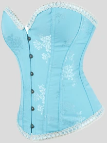Women's Floral Lace Trim Corset Top, Waist-Cinching Body-Shaping Bustier, Sexy Jacquard Vintage Corset, Halloween Costume, Cosplay, Blue Corset Top - Mint Blue - View 5