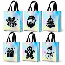 12 Pack Iridescent Christmas Gift Bags, 6 Designs Non-Woven Holiday Tote Bags With Handles, 20 X 25 X 10 Cm, Santa Snowman Tree Gingerbread Gift Bags For Christmas Party - 20x25x10cm - View 2