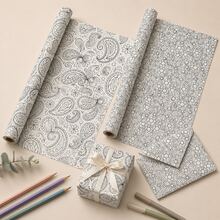 2 Rolls, 5m Each, Black & White Coloring Wrapping Paper Set, Floral Doodle & Paisley Print, Easy-Cut Rectangular Gift Wrapping Paper, Suitable For DIY Coloring, Birthday, Party, Wedding, Craft & All-Season Gift Wrapping - Graffiti Flower - View 7