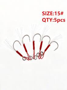 5pcs Single Hook Iron Plate Lure Fishing Hooks With Feathers And Barbs, Freshwater Iron Plate Hooks For Long Casting, Fishing Accessories - Silver - View 16