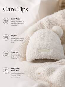1pc Cute Bear Ear Plush Hat, Warm Ear-Protective Beanie For Women, Autumn/Winter, Face-Slimming - Multicolor - View 10