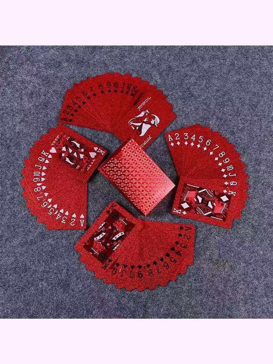 1 Set Of 54 Colorful Red And Gold Card Game Cards Waterproof Multiplayer Game Card Set Magic Pack Wedding Party Birthday Holiday Board Game Gift Collection - Red - View 1