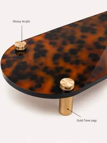 1pc 28cm Leopard Print Desktop Storage Tray Display Rack, Luxury Vintage Jewelry, Perfume, Cosmetics Organizer, Gold Leg Small Storage Rack, Suitable For Bedroom Vanity, Office, Desk Drawer, Entryway, Bedside Table And Bathroom Countertop, Multifunctional Furniture Storage Box, Hair Accessory Organizer And Daily Storage Tray, Help You Keep Your Desktop Organized For Back To School Season - Leopard Print - View 4