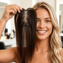Remy Human Hair Hair Topper For Women, 8x10cm Lace Base Clip-In Straight Hairpiece, 10 Inch Natural Scalp Top Hair Extension For Thinning Hair - Multicolor - View 5