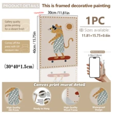 1 Peça Arte de Parede em Tela, Decoração de Quarto Infantil com Moldura, Arte de Parede de Quarto Infantil com Tema de Gato no Skate, Arte de Decoração de Quarto Infantil com Animais Vintage, Decoração de Sala de Jogos com Skate, Arte de Decoração de Quarto Infantil em Estilo Vintage, Decoração de Sala de Jogos, Decoração de Quarto Infantil, Arte de Parede, Presente para Meninas, Decoração de Banheiro, Decoração Pré-Escolar, Decoração de Berçário, Presente para Bebê, Presente para Recém-Nascido, Presente de Formatura, Decoração de Festa, Decoração do Dia das Mães, Decoração do Dia dos Pais - Multicolorido - Visão 17