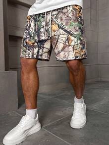 Men's Casual Sports Digital Print Knee-Length Shorts, Autumn Leaf Print, All-Over Print Shorts - Multicolor - View 1