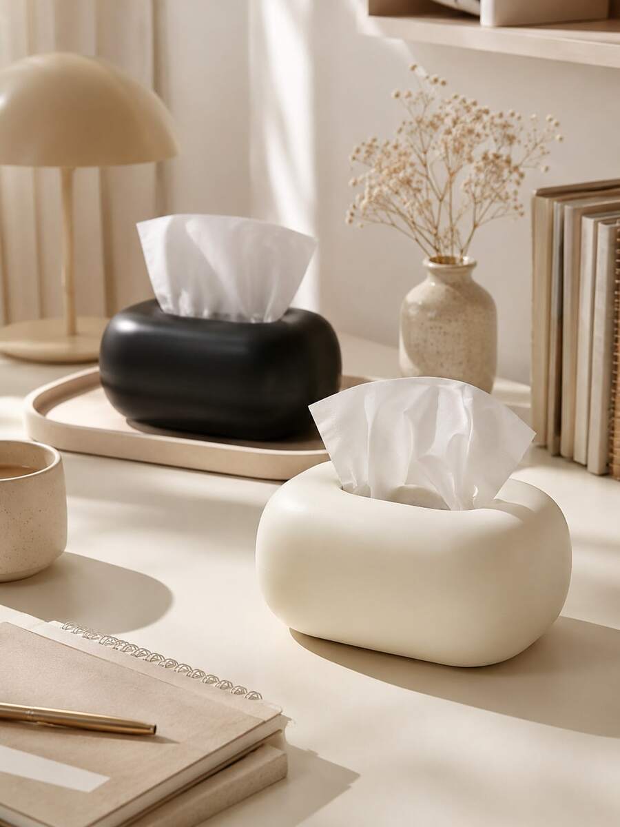 Decorative Tissue Box Cover, Single Modern Resin Napkin Holder With Soft Rounded Design, Stylish Facial Tissue Storage For Bedroom, Living Room, Vanity, Entryway And Home Office - Multicolor - View 1