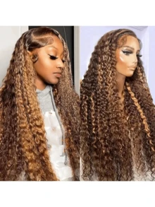 Honey Blonde Lace Front Wig 13x6 HD Deep Wave Lace Front Wigs Human Hair 250% Density Highlight Curly Human Hair Wig Pre Plucked Glueless Ombre Lace Front Wig Brazilian 4/27 Brown Colored Human Hair Wig For Women - S4/27 - 查看 8