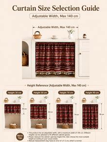 1pc Floral Cotton Kitchen Short Curtain/Cafe Curtain, Without Curtain Rod, Vintage Pastoral Romantic Daisy Pattern Semi-Sheer Beige Tassel Curtain, Cafe Country Farmhouse Kitchen Half Curtain - Multicolor - View 10