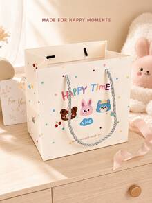 3入可愛動物 Happy Time 禮物袋，彩色熊、兔子、貓咪派對伴手禮袋，附提把，適合生日、零食與小禮物 - 查看 5