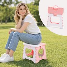 1pc Small Foldable Stool, Portable Plastic Folding Step Stool With Built-In Handle, Compact And Lightweight, Suitable For Home, Bedroom, Bathroom, Kitchen, Camping, Fishing, Picnic, Travel And Outdoor Use - Multicolor - View 2
