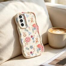 1pc Full Screen Floral Deer Cute Flower Fresh Deer Pink White Personalized Creative Simple Retro Fashion European American Ins Gentle Style Girls Beautiful, Macaron White Full Coverage Anti-Fall Fresh Colorful Wave Shape Cream Style, [International Version Not Local Version] Suitable For Android/GALAXY/A/S/FE/PLUS/ULTRA/NOTE/POCO/Transsion/HOT/SPARK/POP/SMART/RENO/Honor/Phone Case/Protective Cover - Multicolor - View 4