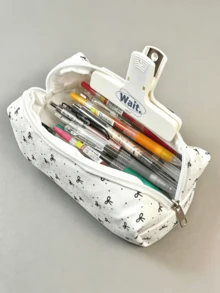 1件裝可愛大容量化妝品與文具收納袋，附蝴蝶結鉛筆袋，學生文具收納袋，適用鉛筆、原子筆、畫筆，旅行收納包，開學必備 - 蝴蝶結帳袋 - 查看 2