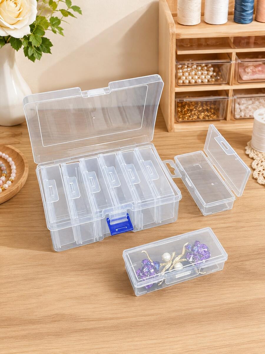 Transparent Plastic Storage Box Set, Multi-Functional Portable Jewelry & Accessories Display Box, Suitable For Kitchen, Bedroom, Living Room Organization, Ideal For Storing Hair Accessories, Jewelry, DIY Supplies And Small Tools - Multicolor - View 1