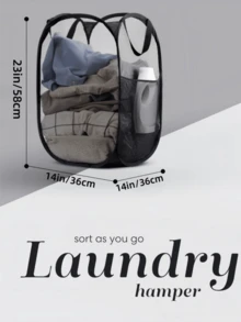 Collapsible Pop-Up Laundry Basket With Sturdy Handle And Side Pockets, Breathable Mesh Design, Portable Foldable Dirty Clothes Storage Bin, Ideal For School, Dorm, Laundry Room, Bathroom And Home Use - Multicolor - View 4