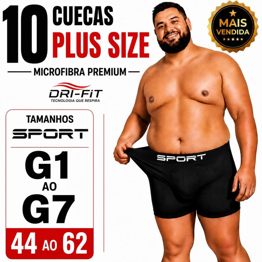 Cuecas boxer masculinas plus size em microfibra com tecido de elasticidade média, modelagem esportiva confortável e tecnologia  que absorve a umidade. - Multicolorido - Visão 1