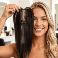 Remy Human Hair Hair Topper For Women, 8x10cm Lace Base Clip-In Straight Hairpiece, 10 Inch Natural Scalp Top Hair Extension For Thinning Hair - Multicolor - View 1
