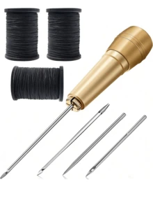 EDCUEBE7 5pcs/Set Cone Needles With Copper Handle & 3 Needle Tips, 50m Black Nylon Thread Coil, Handcraft Canvas Leather Sewing Tools For Shoes And Leather Repair - Black - View 8