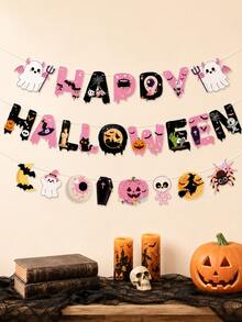 1 Set Baby Halloween Party Paper Banner, Cartoon Pumpkin Ghost Bat Hanging Decoration, Suitable For Baby Birthday Party And Holiday Scene Decor - Multicolor - View 6