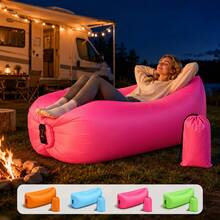 1pc Portable Inflatable Sofa Lounge Chair With Storage Bag, No Pump Needed Single Person Foldable Inflatable Sofa Travel Mat, Lightweight Rectangular Outdoor Seat, Suitable For Camping, Beach, Picnic, Backyard, Festival, Concert, Travel And Nap - Multicolor - View 2