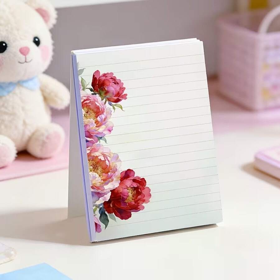 Gvanvilo 50 Sheets/Book Watercolor Peony Lined Memo Pad 10*14cm Highly Attractive Notebook Office Memo Planner Tear-Off Note Paper Artistic Floral Border Design Portable Pocket Notebook Daily Checklist Notebook Girly Cute Stationery Watercolor Peony Pattern Enhance Writing Ritual Hand Journal Material Paper Can Be Used For Letter Writing, Diary, Notes, List Planning, Hand Journal Collage - 50 Sheets/book - View 1