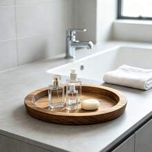Elegant Round Wooden Decorative Tray, Aromatherapy Candle Holder Display Plate, Living Room Coffee Table Sundries Organizer, Desk Organizer For Students And Office Workers, Birthday Gift - Chestnut - View 5
