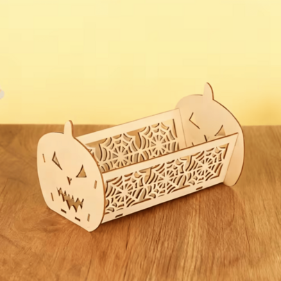 1pc Wooden 3D Hollow Pumpkin Storage Box, Suitable For Office Desk Decor