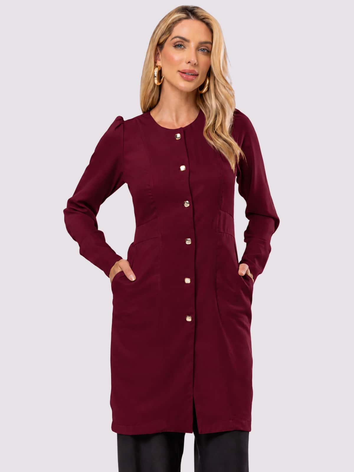 Women's Gabardine Button-Down Long Sleeve Lab Coat Oli - Rubi - View 1