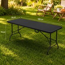 Folding Plastic Table, Rectangular Shape, 180 Centimeters Long, Durable Plastic For Indoor And Outdoor Use, White - Black - View 2