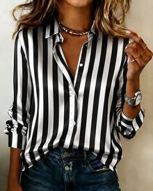 (Free Shipping)Women Fall Blue Silky Satin Long Sleeve Shirt; Elegant Loose Office Casual Blouse Top;Teacher Outfit For Women;Fall Outfit For Women - 多色12 - 查看 2