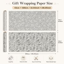 2 Rolls, 5m Each, Black & White Coloring Wrapping Paper Set, Floral Doodle & Paisley Print, Easy-Cut Rectangular Gift Wrapping Paper, Suitable For DIY Coloring, Birthday, Party, Wedding, Craft & All-Season Gift Wrapping - Graffiti Flower - View 4