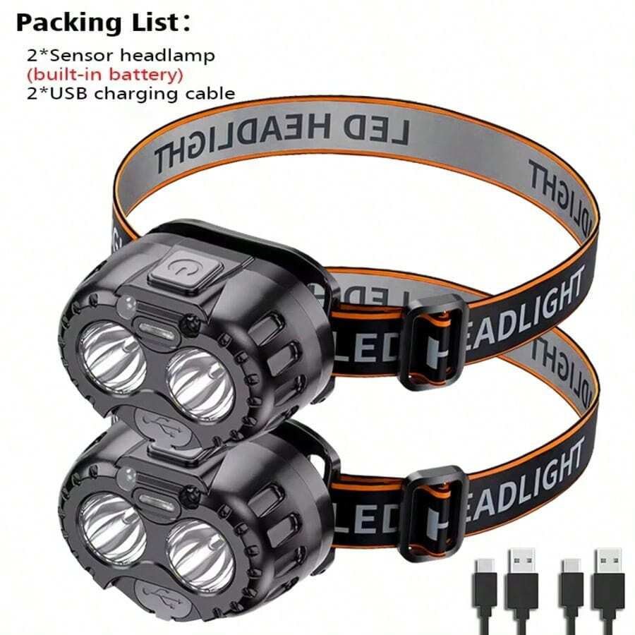 2 piezas Faros LED de alta luminosidad para camping, ángulo ajustable, 3 modos de iluminación, luz de trabajo portátil de ABS, luz nocturna recargable por USB, adecuada para pesca, senderismo, camping y mochileros - Multicolor - Ver 1