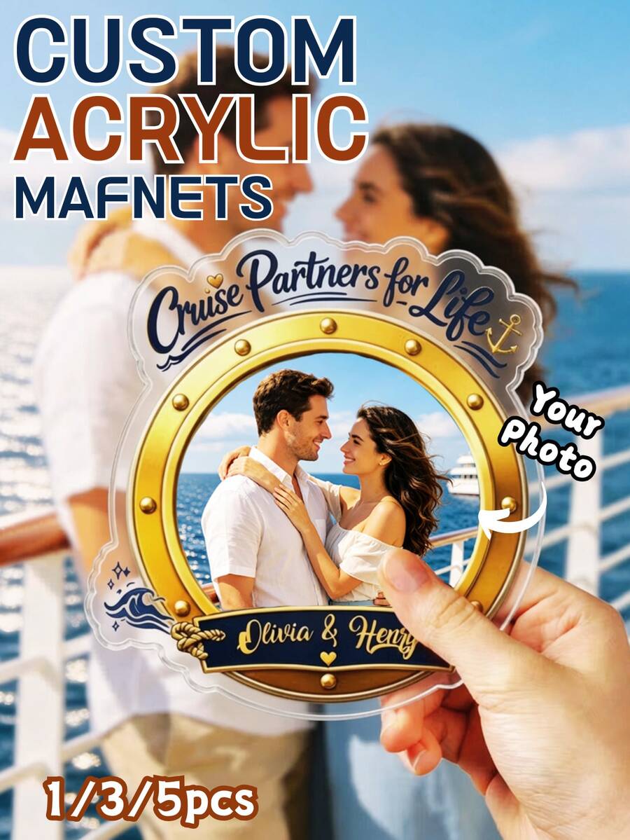 Cruise Partners For Life 個性化情侶背影郵輪船門磁鐵，1/3/5件組，返校教師置物櫃磁鐵、教室磁鐵，耐用磁性背板，情人節禮物，送給她/他/朋友的禮物，居家裝飾