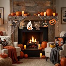 1set Vintage Halloween Hanging Banner, Retro Halloween Home Decoration Pumpkin Witch Ghost Cat Patterns, Wall Bunting Garland Card Banner, Cartoon Halloween Party Favor, Photo Supplies - A - View 5