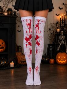 1 Pair Halloween Themed Atmospheric Print Socks, Knee-High/Calf Socks For Women, Holiday Celebration Party, Performance, Parade Outfit Socks - Multicolor - View 6