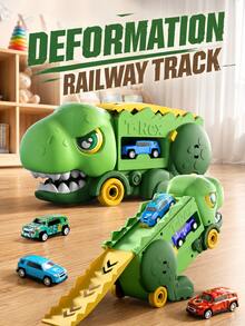 2-In-1 Tyrannosaurus Rex Transformable Toy Car, Dinosaur Storage And Track Play Combined, Gravity-Driven, Suitable As Birthday Gift For Children - Multicolor - View 3