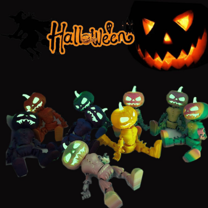 New Halloween Pumpkin Skeleton 3D Printed Jointed Movable Glowing Ornament Decor Model